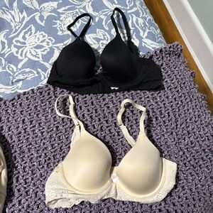 Aerie Black and Cream Sunnies Underwire Lace Bras